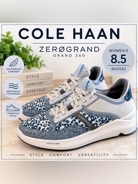 Cole Haan ZERØGRAND Leopard Print Sneakers Blue Gray Women’s 8.5 W25552